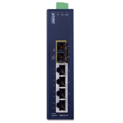 PLANET ISW-511TS15 4+1 100FX Port Single-mode Industrial Ethernet Switch - 15km (-40~85C)