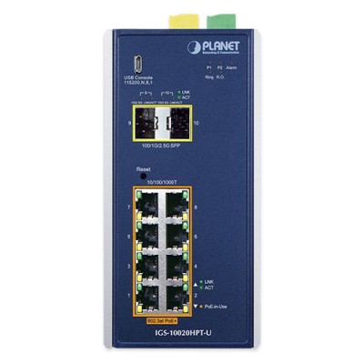 PLANET IGS-10020HPT Industrial 8-port 10/100/1000T 802.3at PoE + 2-port 1G/2.5G SFP Managed Switch