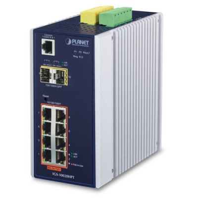 PLANET IGS-10020HPT Industrial 8-port 10/100/1000T 802.3at PoE + 2-port 1G/2.5G SFP Managed Switch