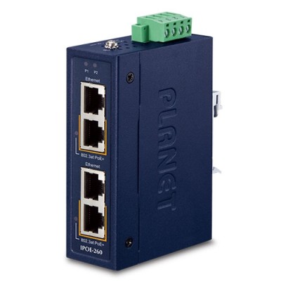 PLANET IPOE-260 Industrial 2-port 10/100/1000T 802.3at PoE+ Injector Hub