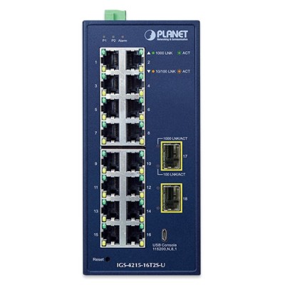 PLANET IGS-4215-16T2S Industrial L2/L4 16-Port 10/100/1000T + 2-Port 100/1000X SFP Managed Switch