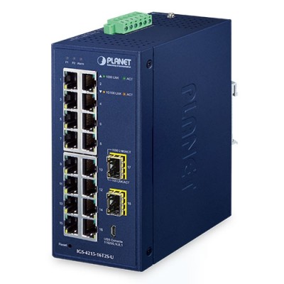 PLANET IGS-4215-16T2S Industrial L2/L4 16-Port 10/100/1000T + 2-Port 100/1000X SFP Managed Switch