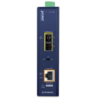 PLANET IGTP-802T IP30 Industrial 10/100/1000BASE-T to 1000BASE-SX Converter with 802.3at PoE+ (Multimode - 220m/550m)