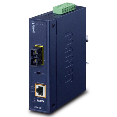 PLANET IGTP-802T IP30 Industrial 10/100/1000BASE-T to 1000BASE-SX Converter with 802.3at PoE+ (Multimode - 220m/550m)