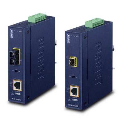 PLANET IGTP-802T IP30 Industrial 10/100/1000BASE-T to 1000BASE-SX Converter with 802.3at PoE+ (Multimode - 220m/550m)