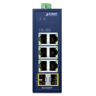 PLANET IGS-820TF Compact Industrial 6-Port 10/100/1000T + 2-Port 100/1000X SFP Ethernet Switch