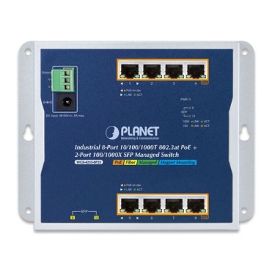 PLANET WGS-4215-8P2S Industrial 8-Port 10/100/1000T 802.3at PoE + 2-Port 100/1000X SFP Wall-mount Managed Switch