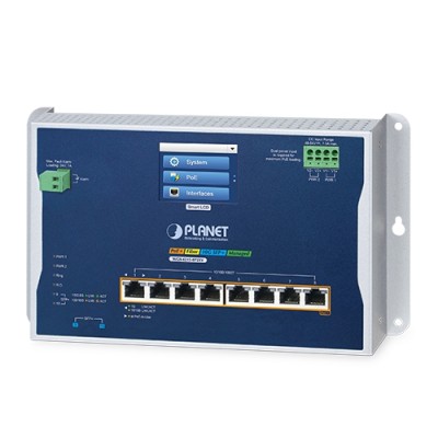 PLANET WGS-4215-8P2XV Industrial L2+ 8-Port 10/100/1000T 802.3at PoE + 2-Port 10G SFP+ Wall-mount Managed Ethernet Switch with LCD Touch Screen
