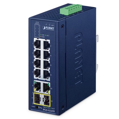 PLANET IFGS-1222TF Industrial 8-Port 10/100TX + 2-Port 10/100/1000T + 2-Port 1000X SFP Ring Ethernet Switch