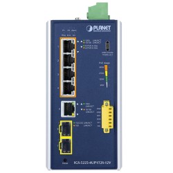 PLANET IGS-5225-4UP1T2S-12V Industrial L2+ 4-Port 10/100/1000T 802.3bt PoE + 1-Port 10/100/1000T + 2-Port 1G/2.5G SFP Managed Ethernet Switch w/12V Booster PLANET IGS-5225-4UP1T2S-12V Industrial L2+ 4-Port 10/100/1000T 802.3bt PoE + 1-Port 10/100/1000T + 2-Port 1G/2.5G SFP Managed Ethernet Switch w/12V Booster