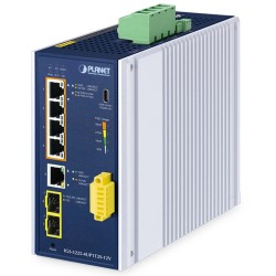 PLANET IGS-5225-4UP1T2S-12V Industrial L2+ 4-Port 10/100/1000T 802.3bt PoE + 1-Port 10/100/1000T + 2-Port 1G/2.5G SFP Managed Ethernet Switch w/12V Booster