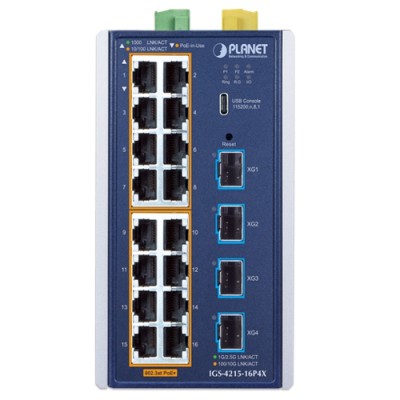 PLANET IGS-4215-16P4X Industrial L2+ 16-Port 10/100/1000T 802.3at PoE + 4-Port 10G SFP+ Managed Ethernet Switch