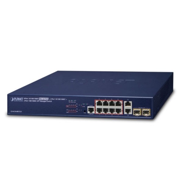 Planet GS-4210-8P2T2S 8-Port 10/100/1000Mbps 802.3at PoE + 2-Port 10/100/1000Mbps + 2-Port 100/1000X SFP Managed Switch