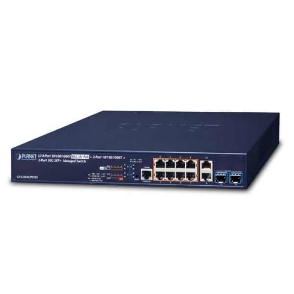 PLANET GS-5220-8UP2T2X Layer 3 8-Port 10/100/1000T 802.3bt PoE + 2-Port 10/100/1000T + 2-Port 10G SFP+ Managed Switch