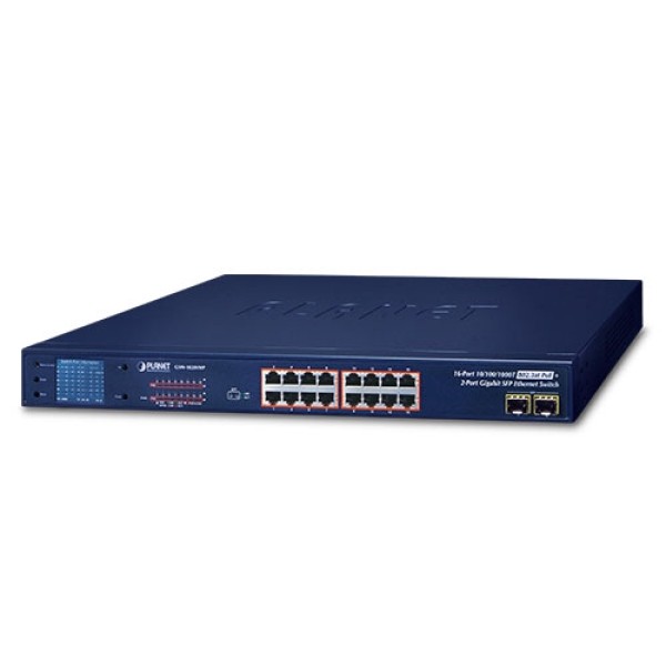 Planet GSW-1820VHP 16-Port 10/100/1000T 802.3at PoE + 2-Port Gigabit SFP Ethernet Switch with LCD PoE Monitor (300W)