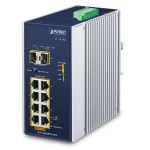PLANET IGS-1020PTF-12V Industrial 8-Port 10/100/1000T 802.3at PoE + 2-Port 100/1000X SFP Ethernet Switch w/ 12V Booster (-40~75 degrees C)