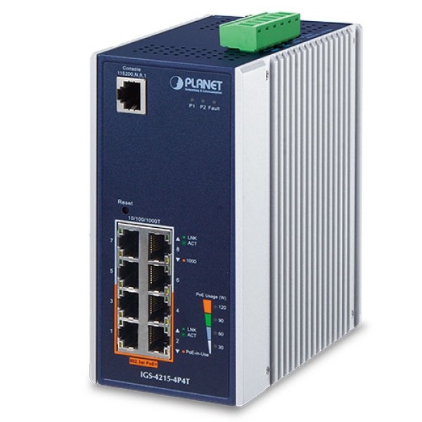Planet IGS-4215-4P4T Industrial 4-Port 10/100/1000T 802.3at PoE + 4-Port 10/100/1000T Managed Switch (-40~75 degrees C)