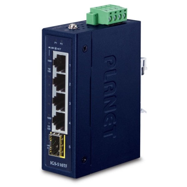 PLANET IGS-510TF Industrial Compact 4-Port 10/100/1000T + 1-Port 100/1000X Gigabit Ethernet Switch