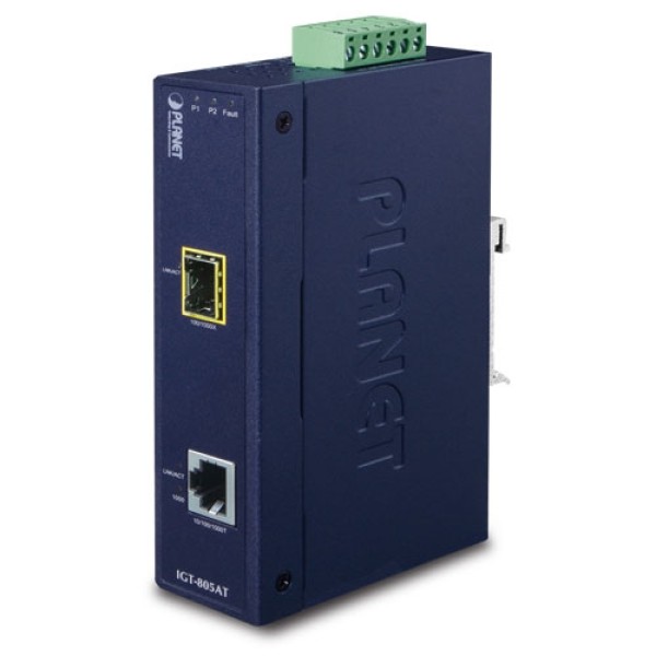 Planet IGT-805AT Industrial 10/100/1000BASE-T to 100/1000BASE-X SFP Media Converter (-40~75 degrees C)
